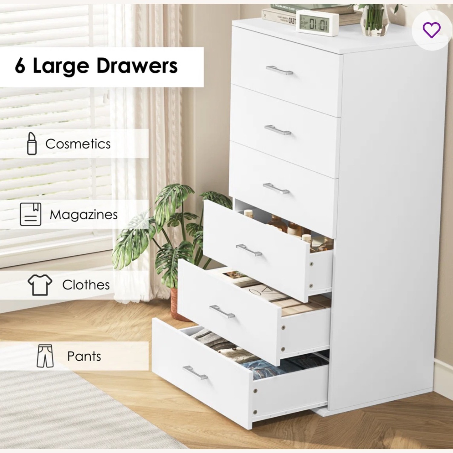 Wayfair Badilla 6-Drawer White Wood Dresser - image-3