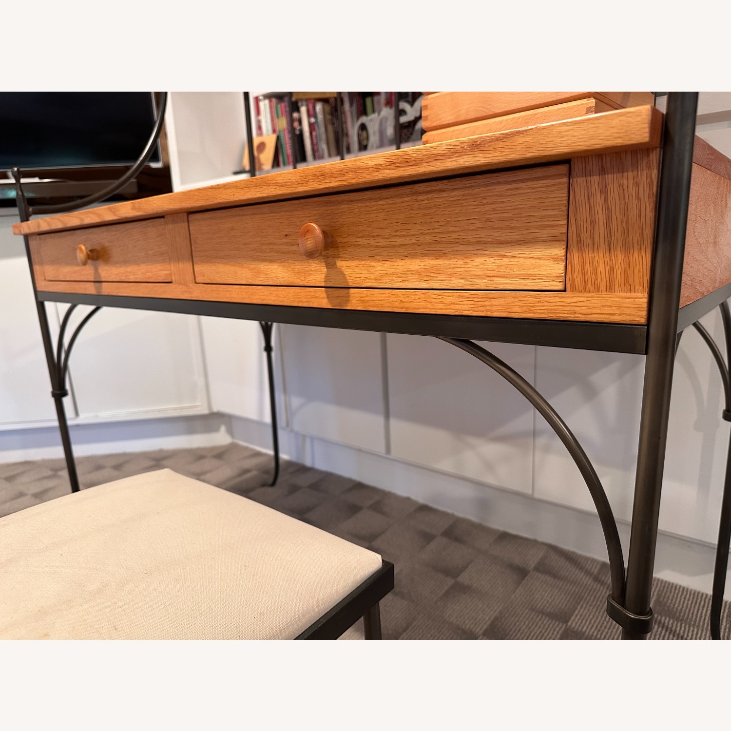 Wood and Iron Desk with Chair - image-1
