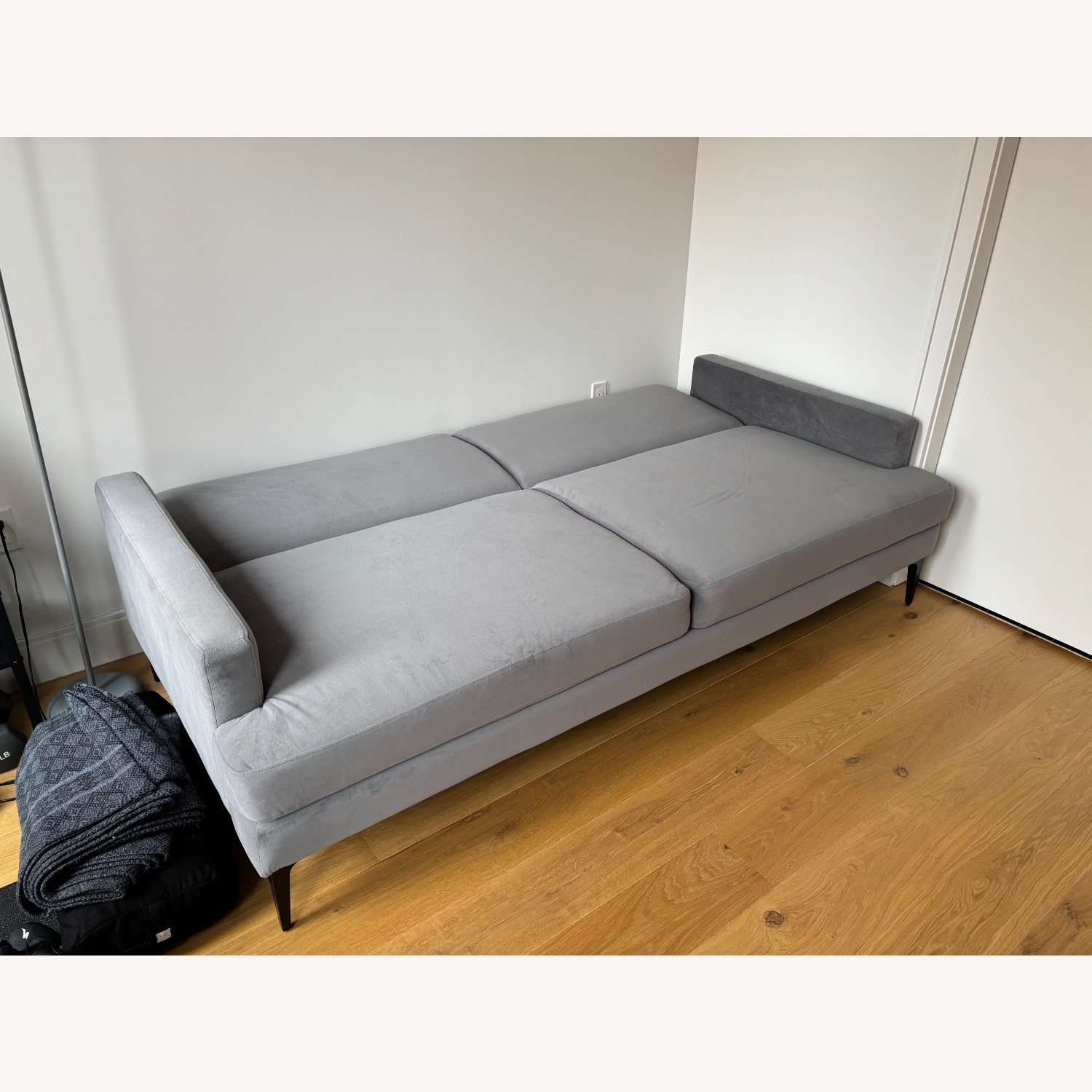 West Elm Andes Dark Gray Velvet Futon - image-2