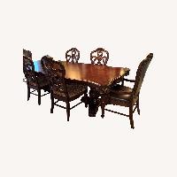 Vintage Dark Brown Wood Dining Set