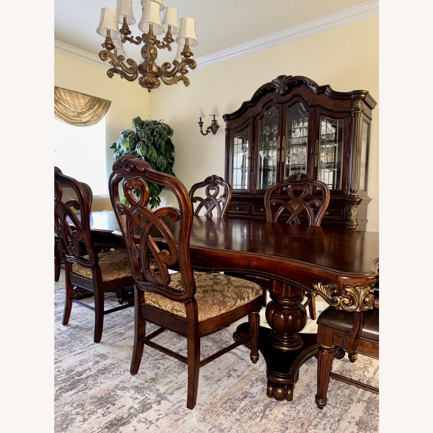 Vintage Dark Brown Wood Dining Set - image-4