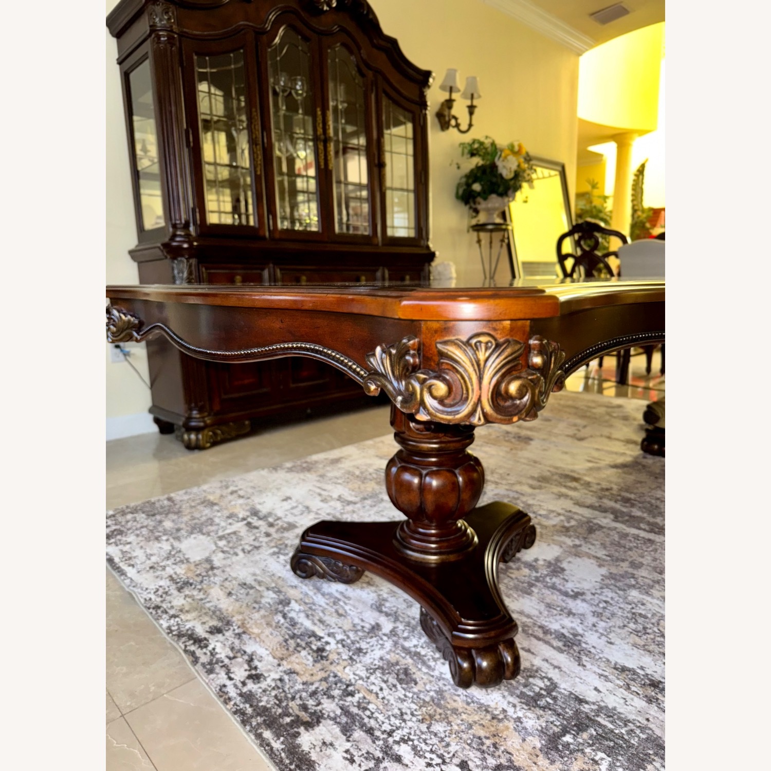 Vintage Dark Brown Wood Dining Set - image-3