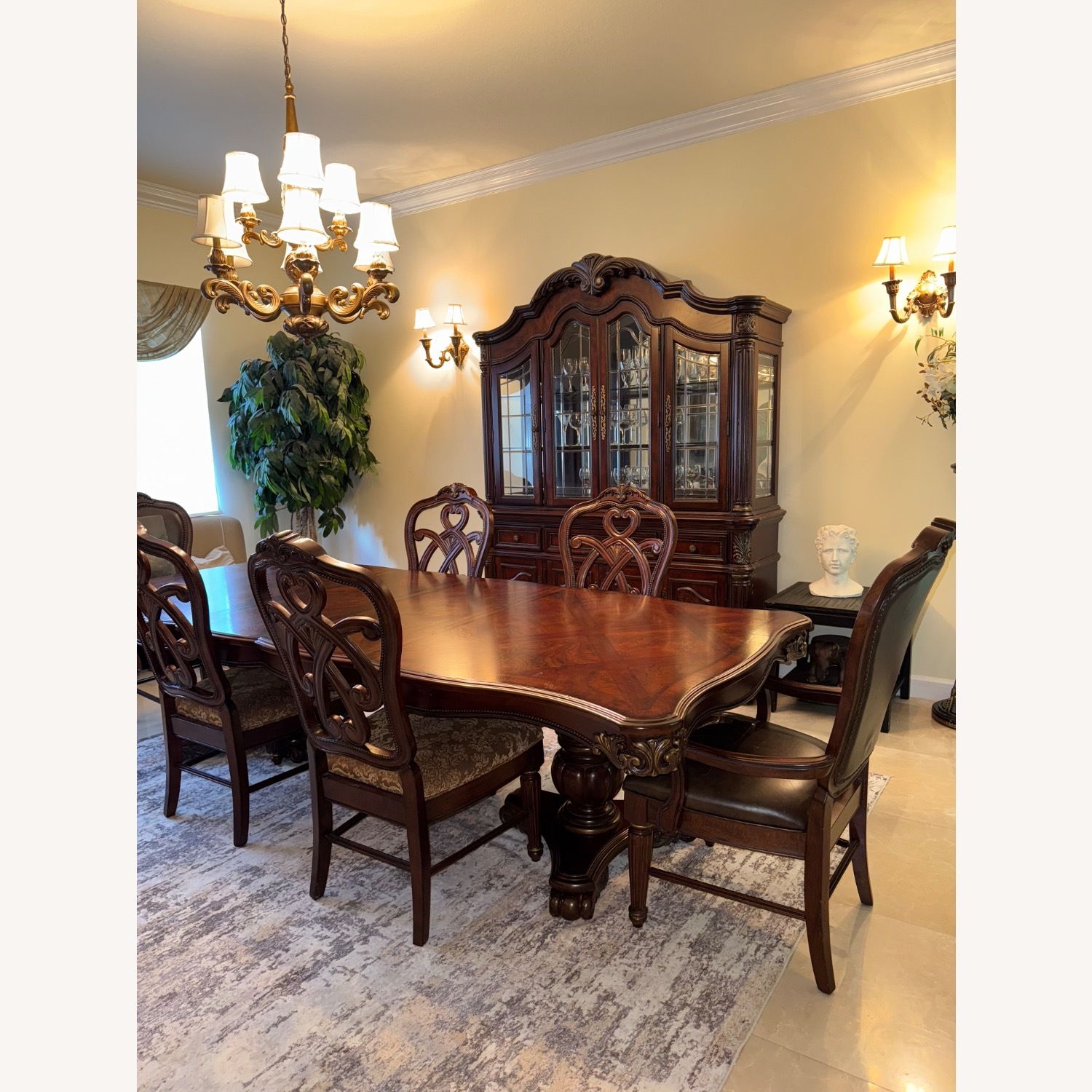 Vintage Dark Brown Wood Dining Set - image-5