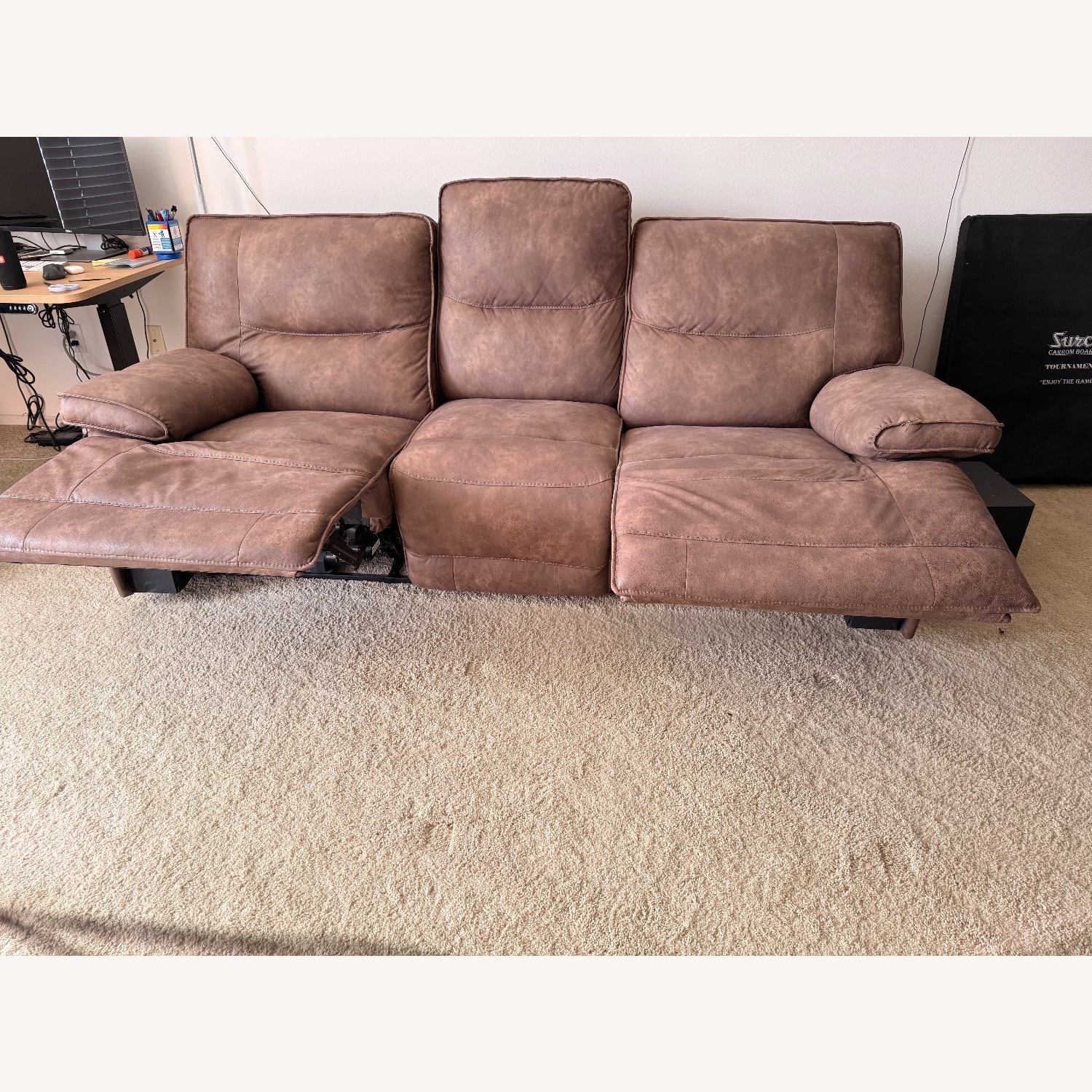 Living Spaces Light Brown Leather 3+ Seater Sofa - image-1