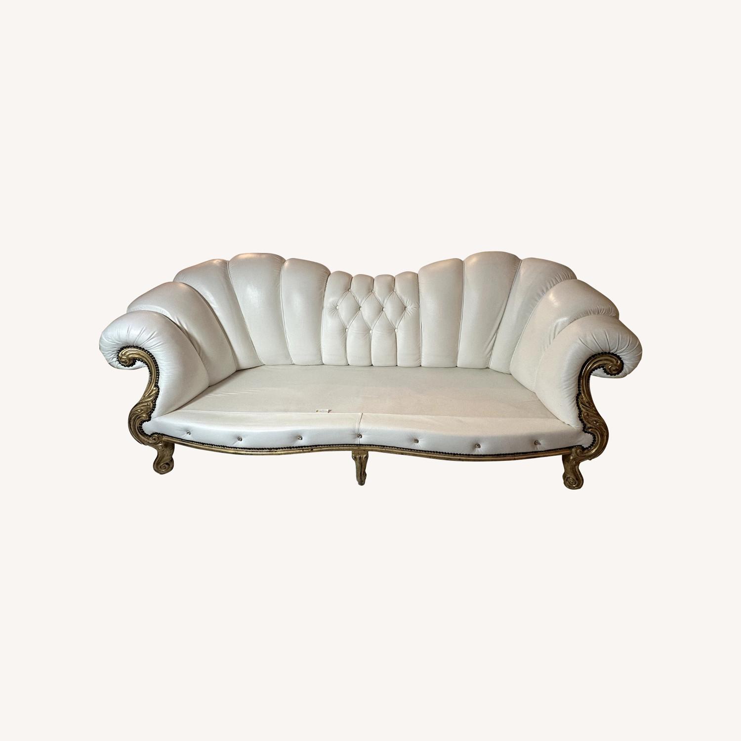 Vintage/Antique White Leather 3+ Seater Sofa - image-0