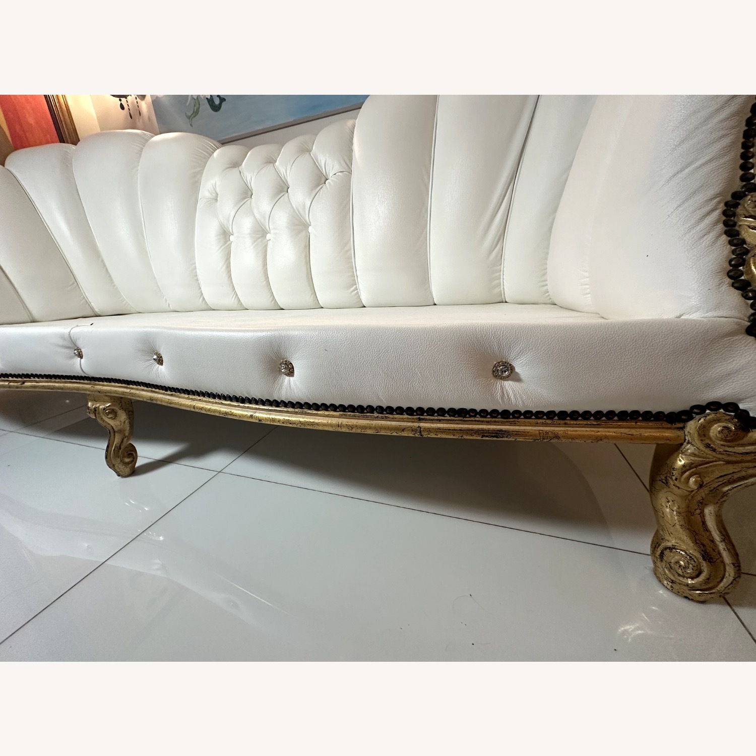 Vintage/Antique White Leather 3+ Seater Sofa - image-6