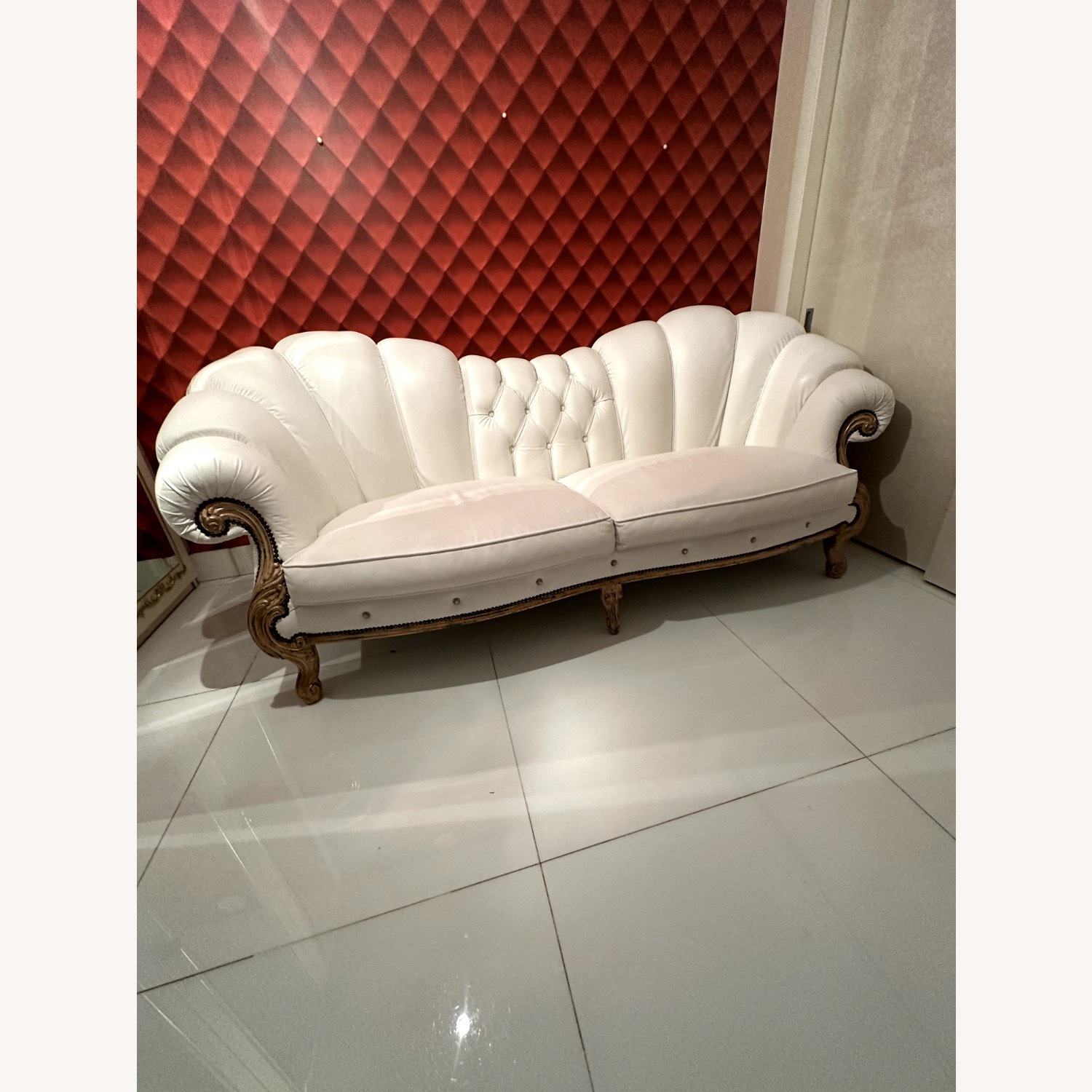 Vintage/Antique White Leather 3+ Seater Sofa - image-7