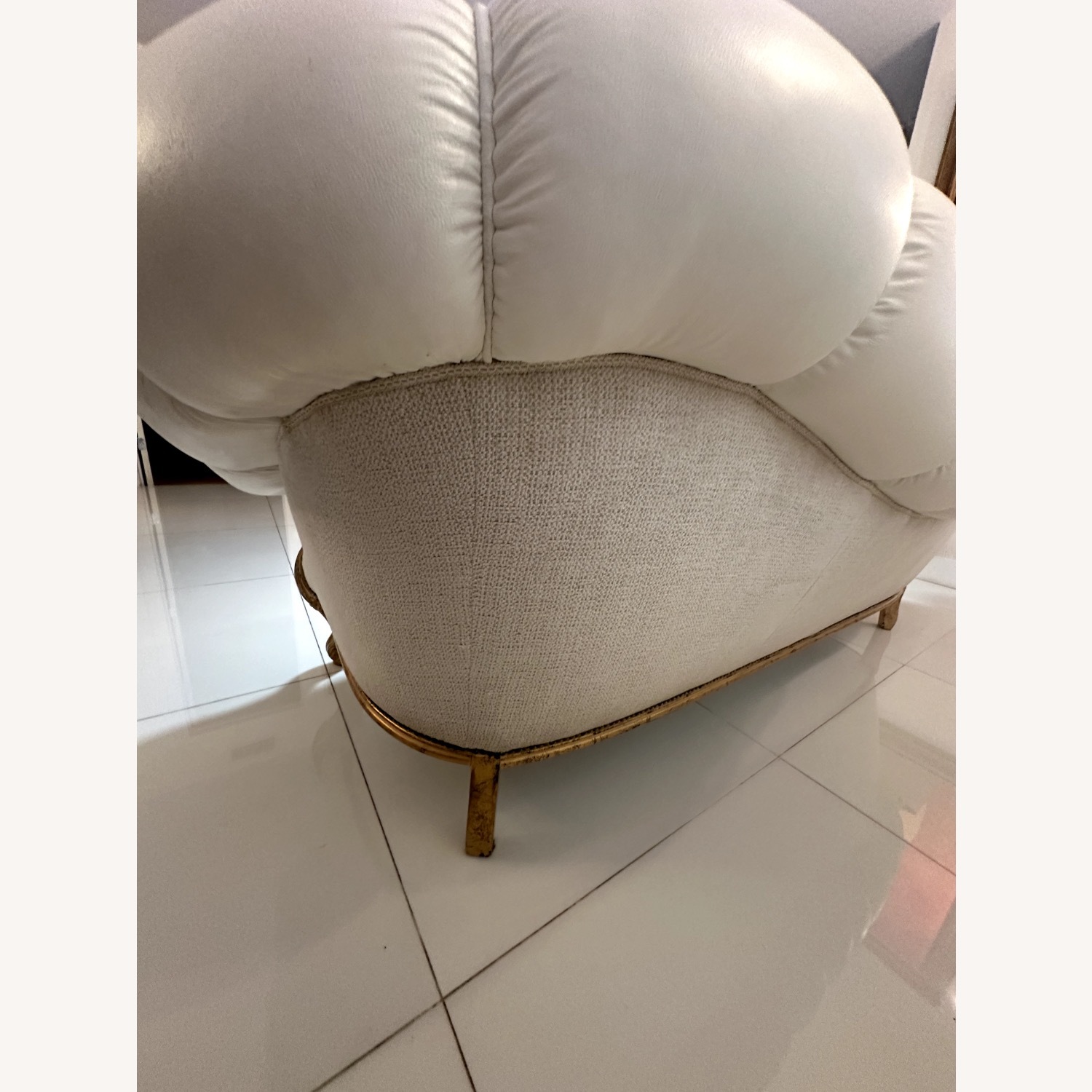 Vintage/Antique White Leather 3+ Seater Sofa - image-4