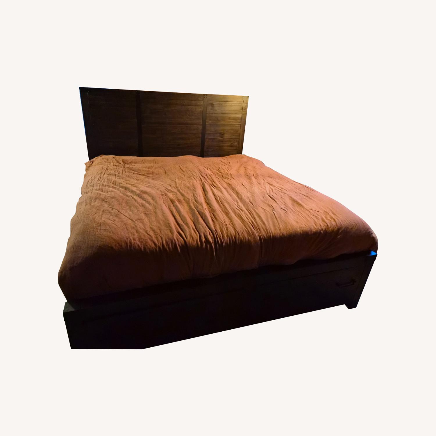 Raymour & Flanigan Dark Brown Wood King Bed - image-0