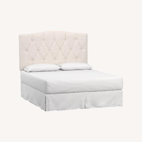 Used Pottery Barn Silver Taupe Linen Queen Headboard for sale on AptDeco