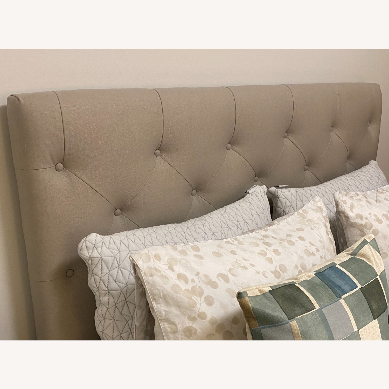 Pottery Barn Silver Taupe Linen Queen Headboard - image-2
