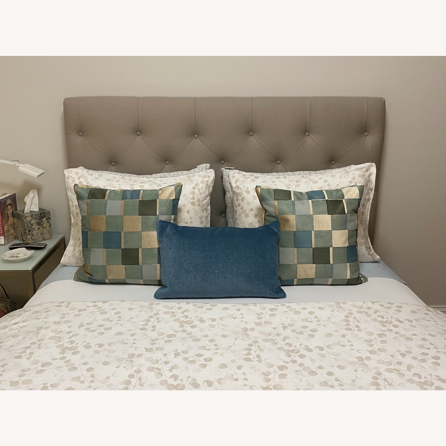 Pottery Barn Silver Taupe Linen Queen Headboard - image-1