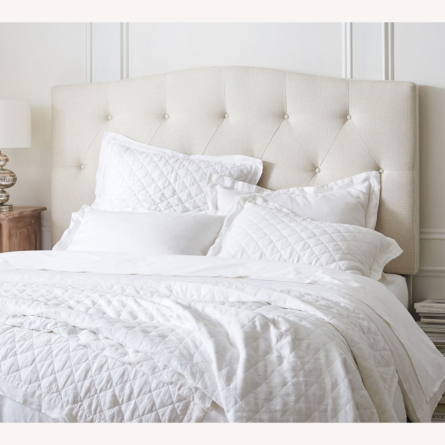 Pottery Barn Silver Taupe Linen Queen Headboard - image-0