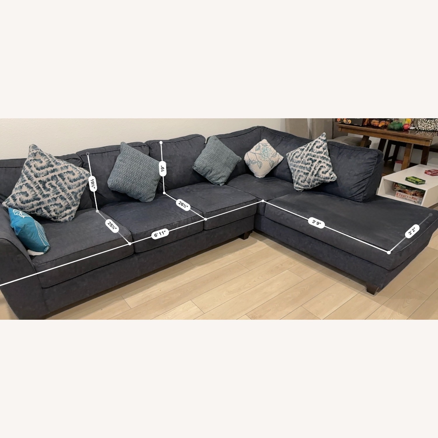 Blue Fabric 3+ Seater Sofa - image-4