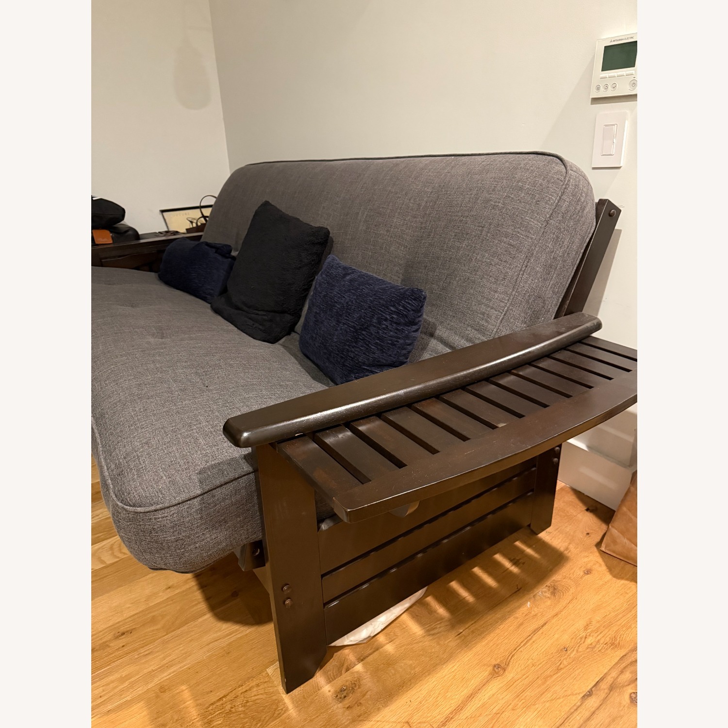  Wayfair Dark Gray and Dark Wood Futon - image-3