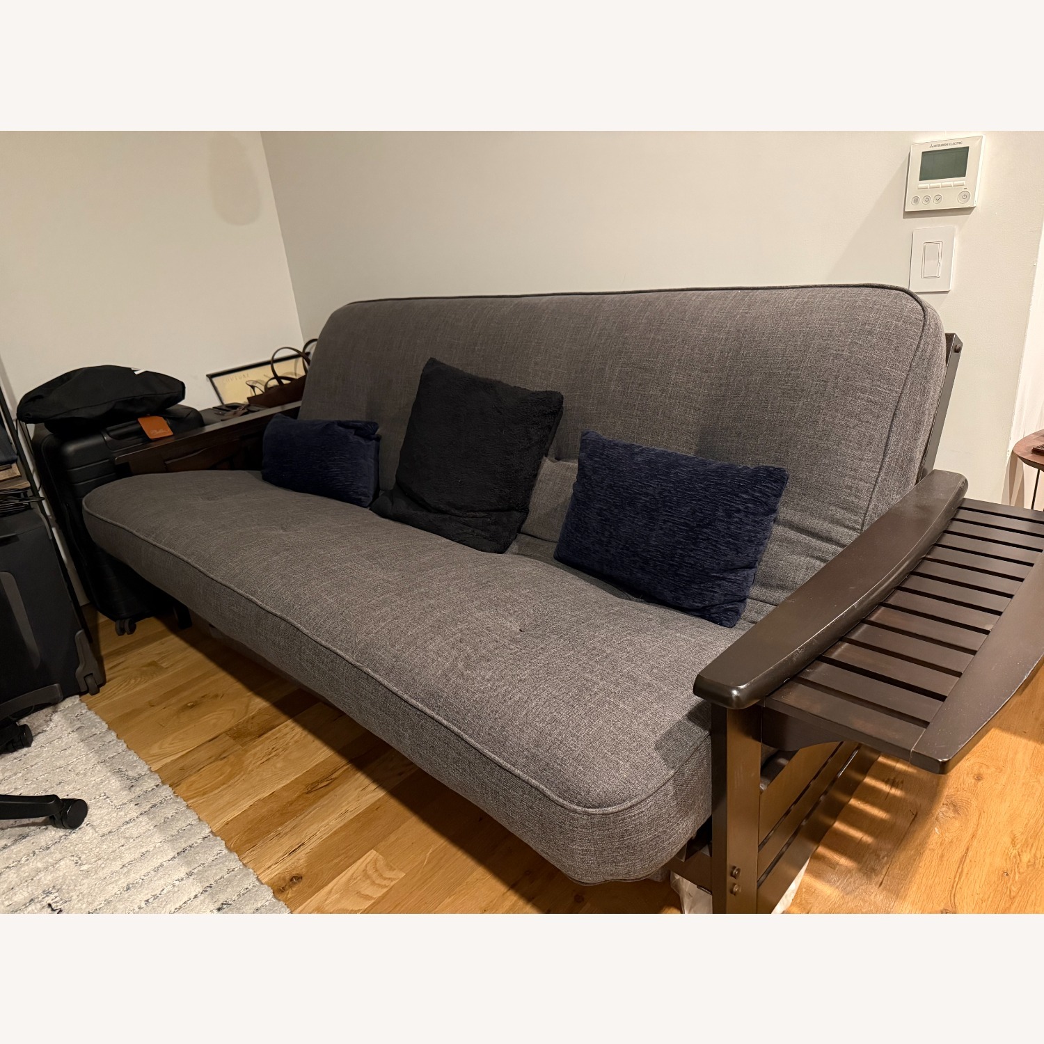  Wayfair Dark Gray and Dark Wood Futon - image-4