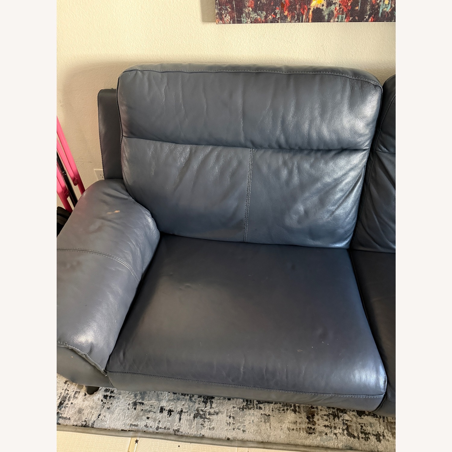 Living Spaces Blue Leather 3+ Seater Sofa - image-4