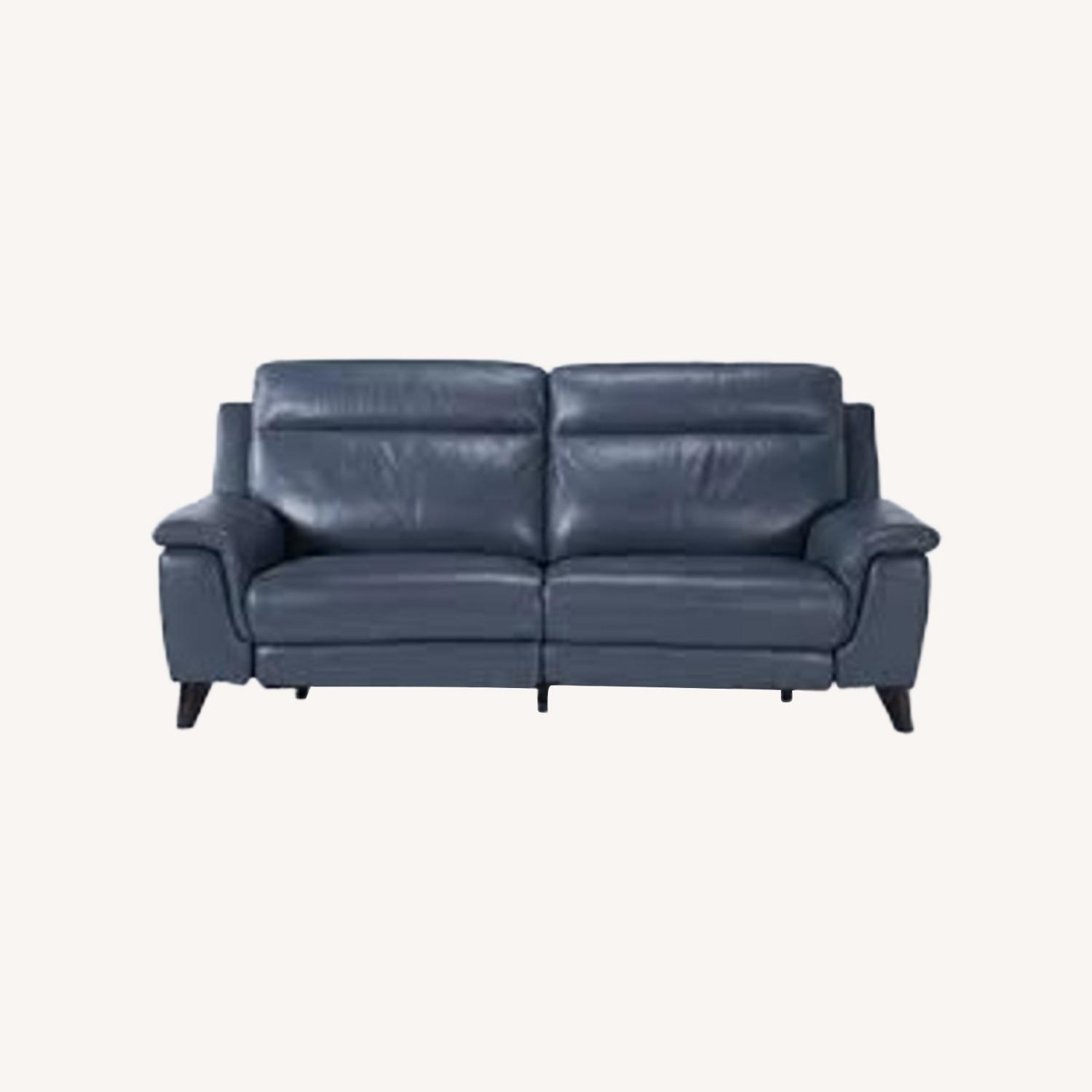 Living Spaces Blue Leather 3+ Seater Sofa - image-0