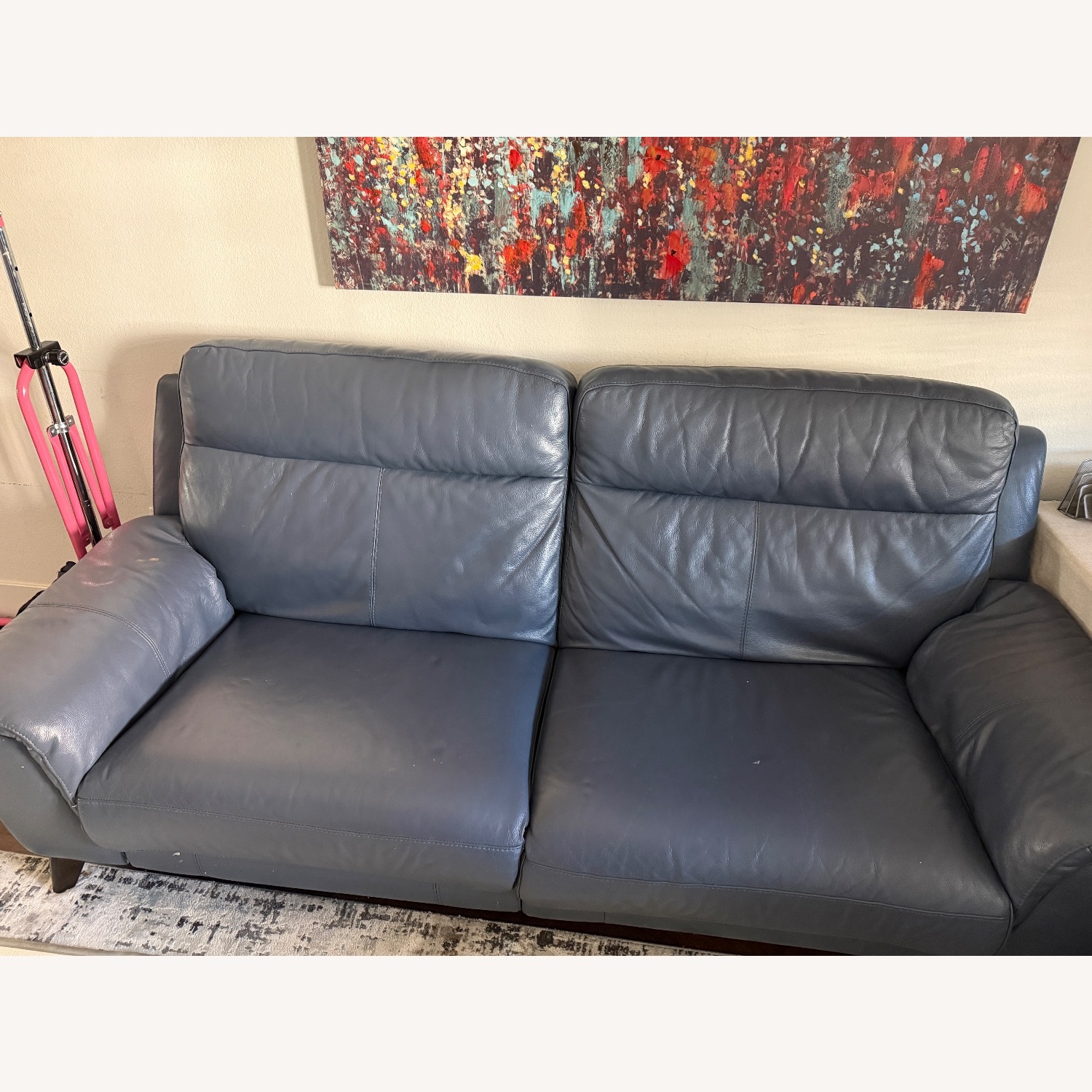 Living Spaces Blue Leather 3+ Seater Sofa - image-3