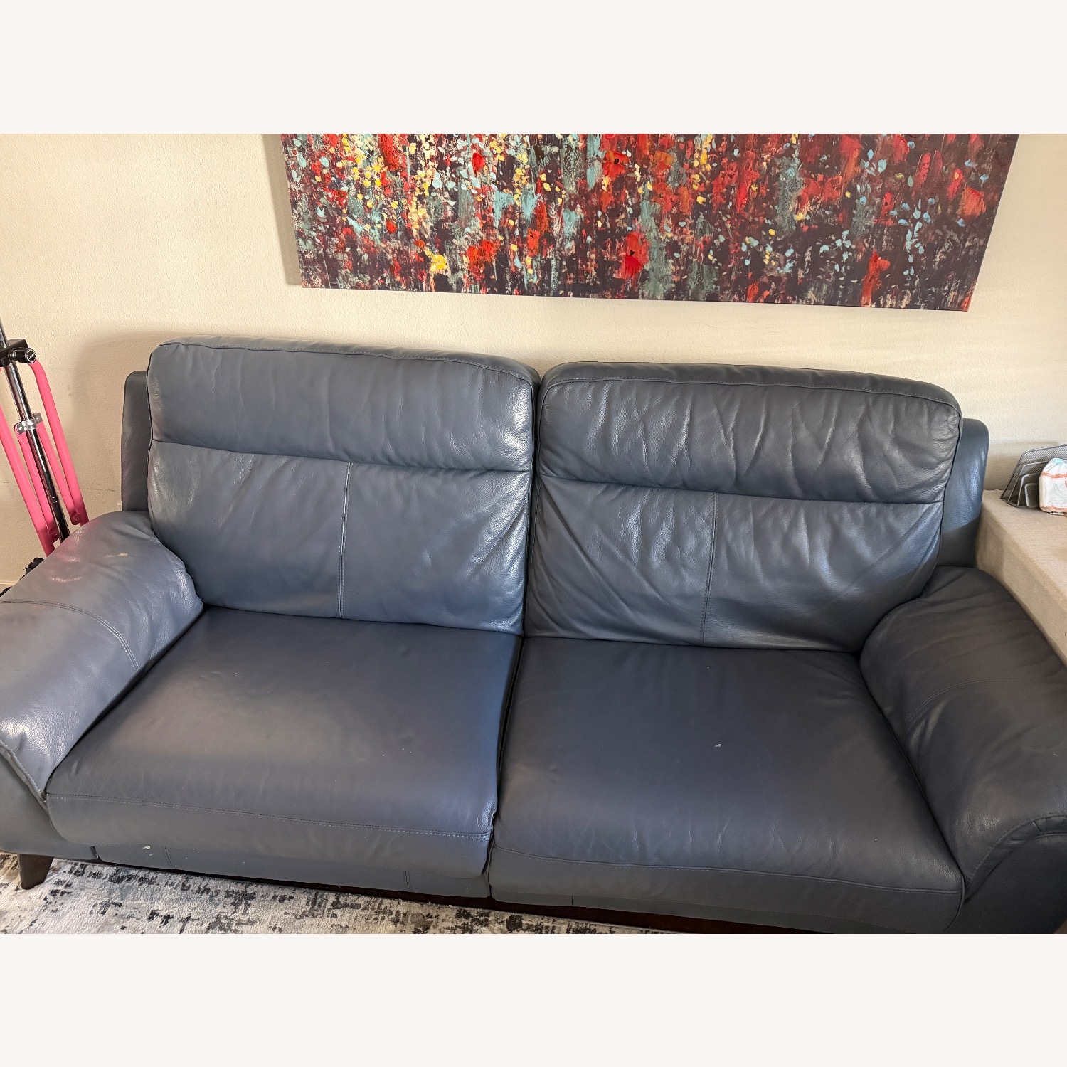 Living Spaces Blue Leather 3+ Seater Sofa - image-2