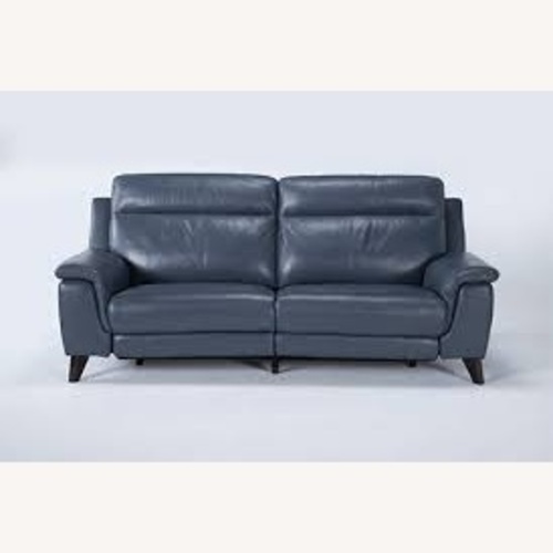 Used Living Spaces Blue Leather 3+ Seater Sofa for sale on AptDeco