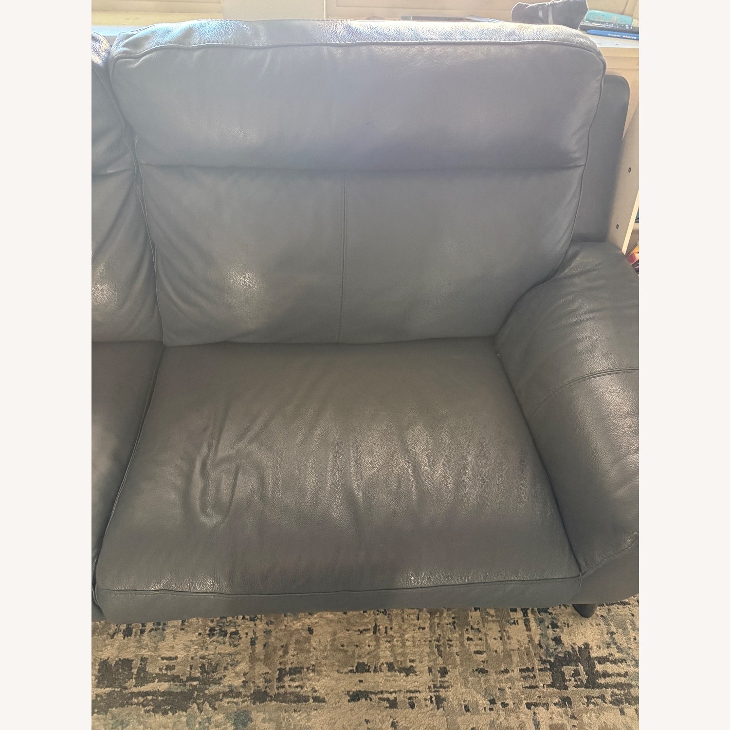 Living Spaces Blue Leather 3+ Seater Sofa - image-5