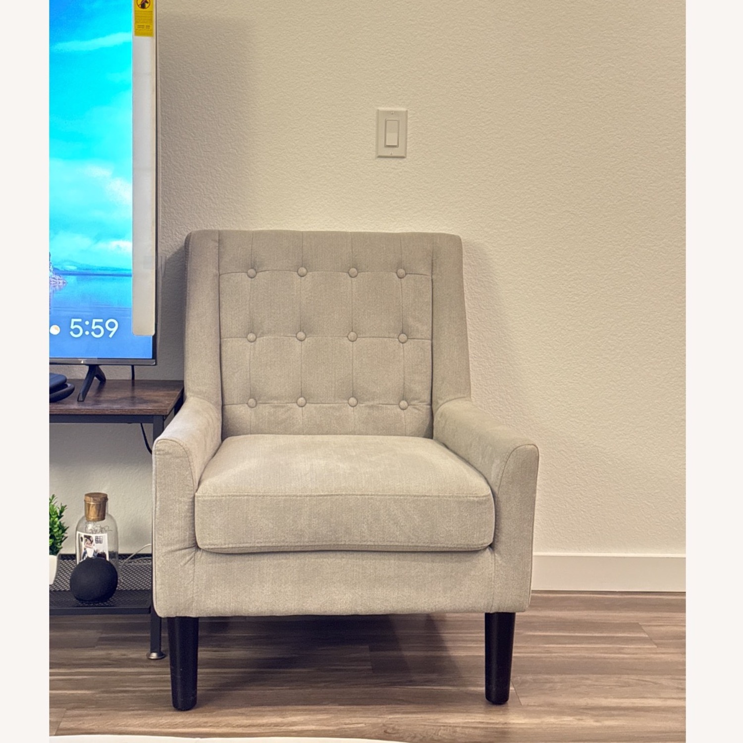 Light Gray Fabric Armchair - image-5