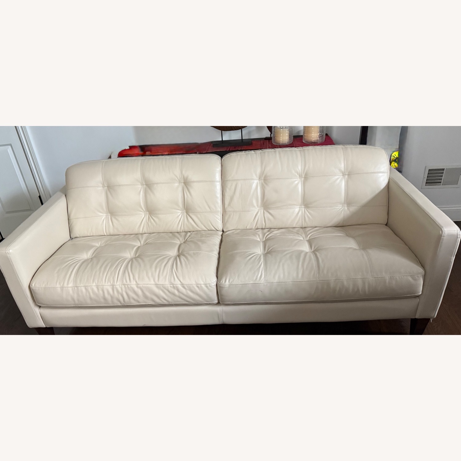 Ivory Leather Couch - image-1