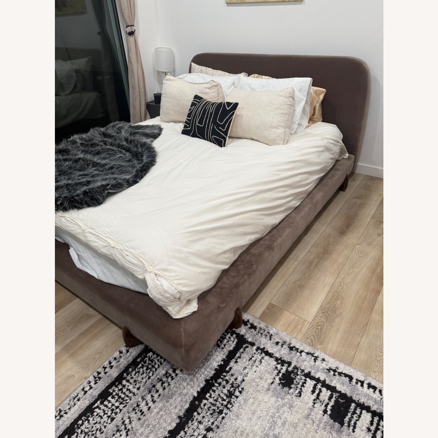 CB2 Stivale Dark Gray Velvet Queen Bed - image-2
