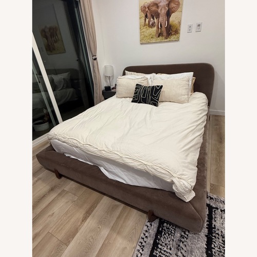 Used CB2 Stivale Dark Gray Velvet Queen Bed for sale on AptDeco