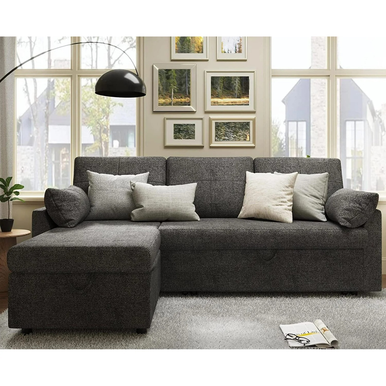 Walmart Dark Gray Linen 2 Piece Sectional - image-0