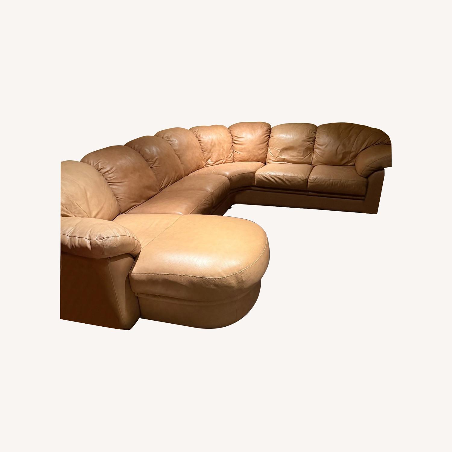 Macy's Light Brown Leather 3+ Piece Sectional - image-0