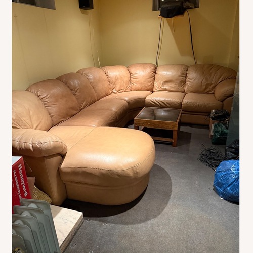 Used Macy's Light Brown Leather 3+ Piece Sectional for sale on AptDeco