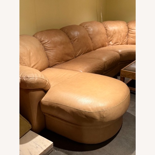 Used Macy's Light Brown Leather 3+ Piece Sectional for sale on AptDeco
