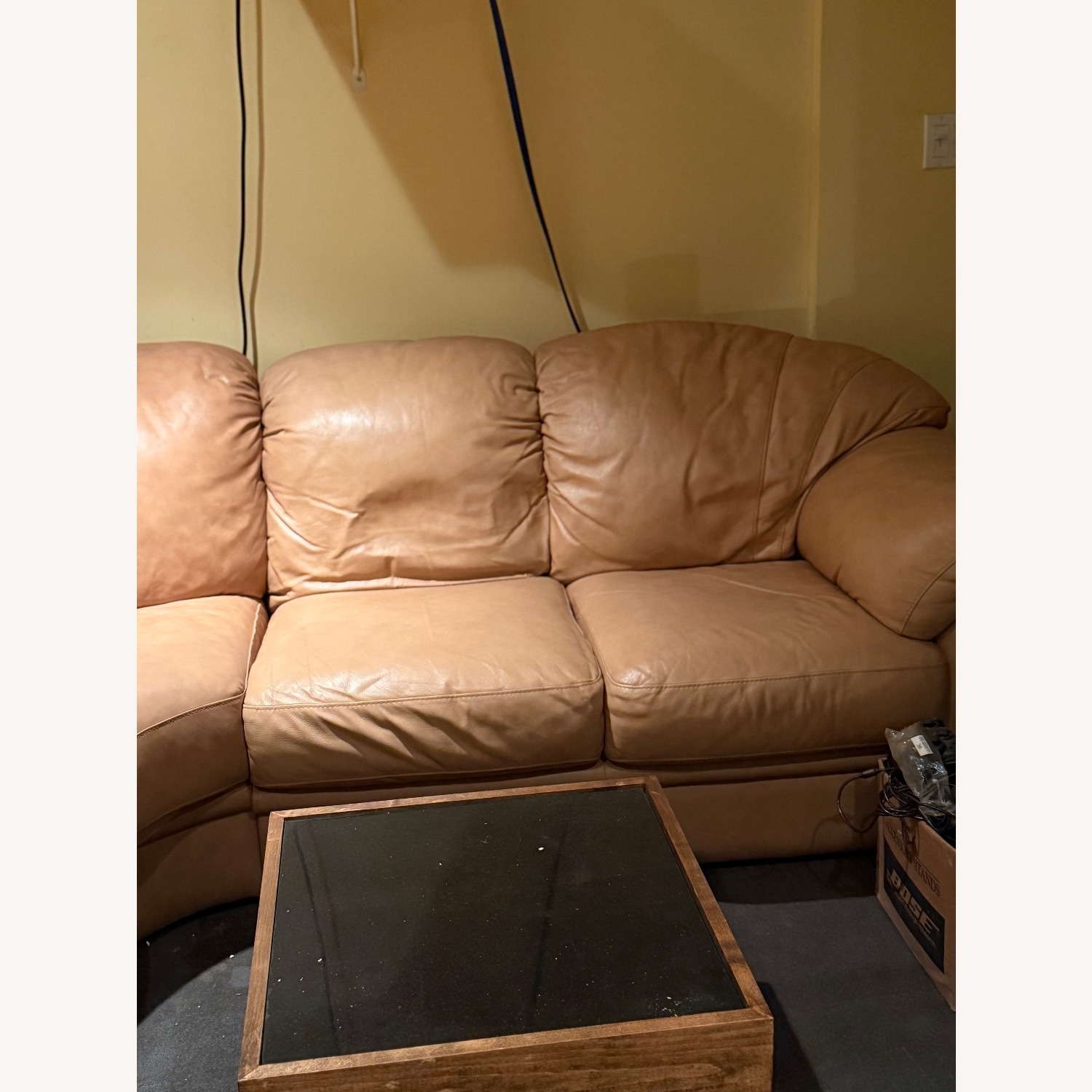 Macy's Light Brown Leather 3+ Piece Sectional - image-3