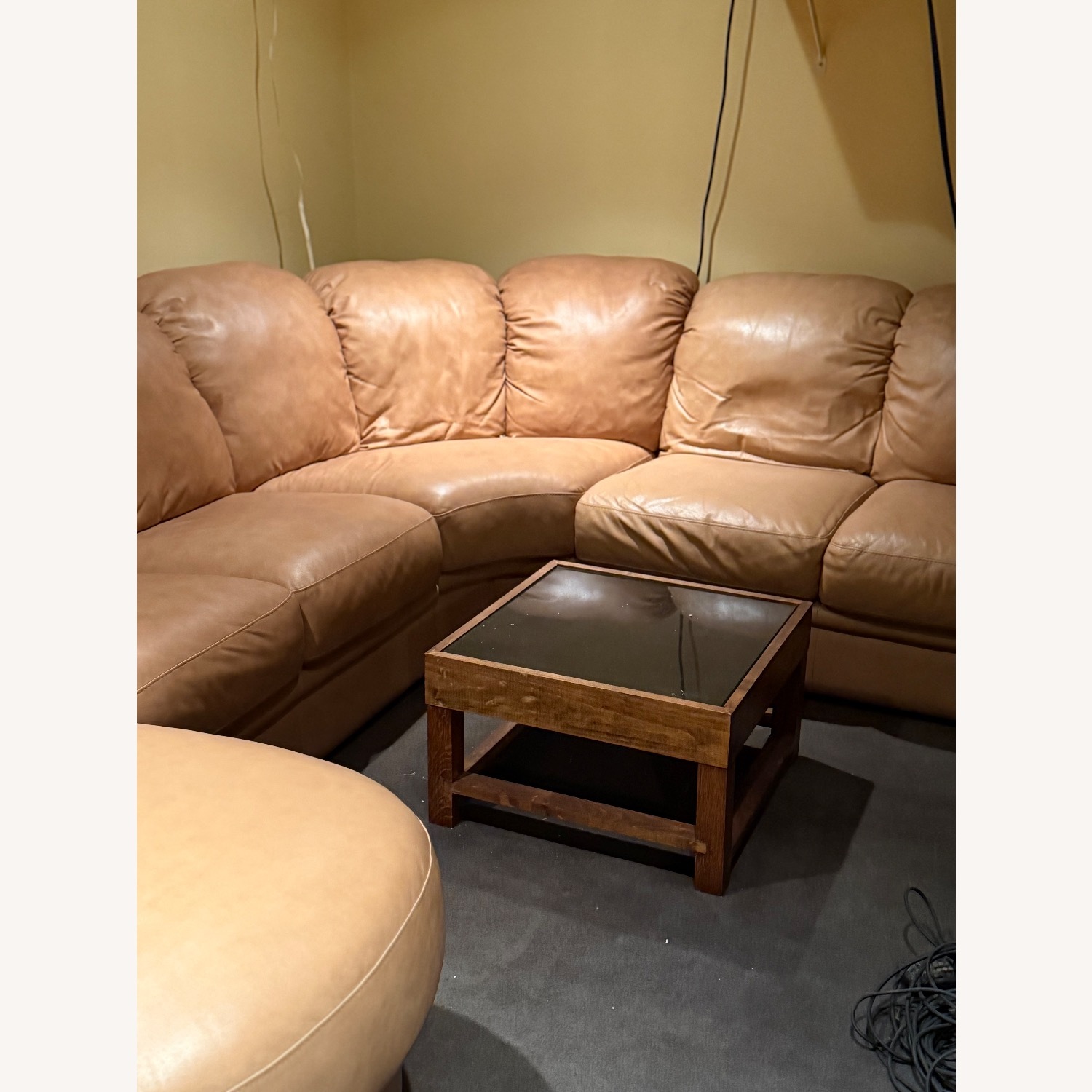 Macy's Light Brown Leather 3+ Piece Sectional - image-2