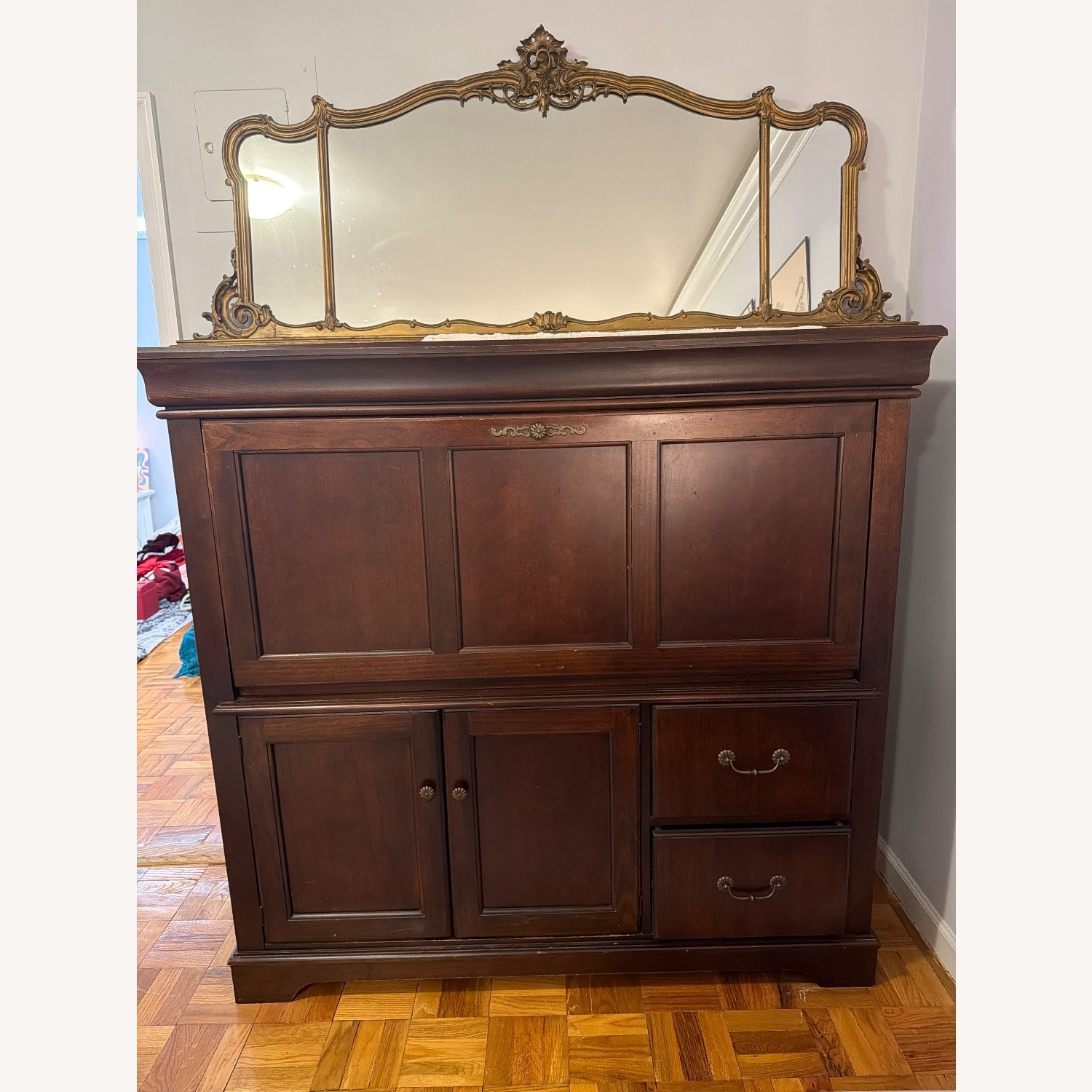 Brown Wood Desk/Storage Unit - image-1