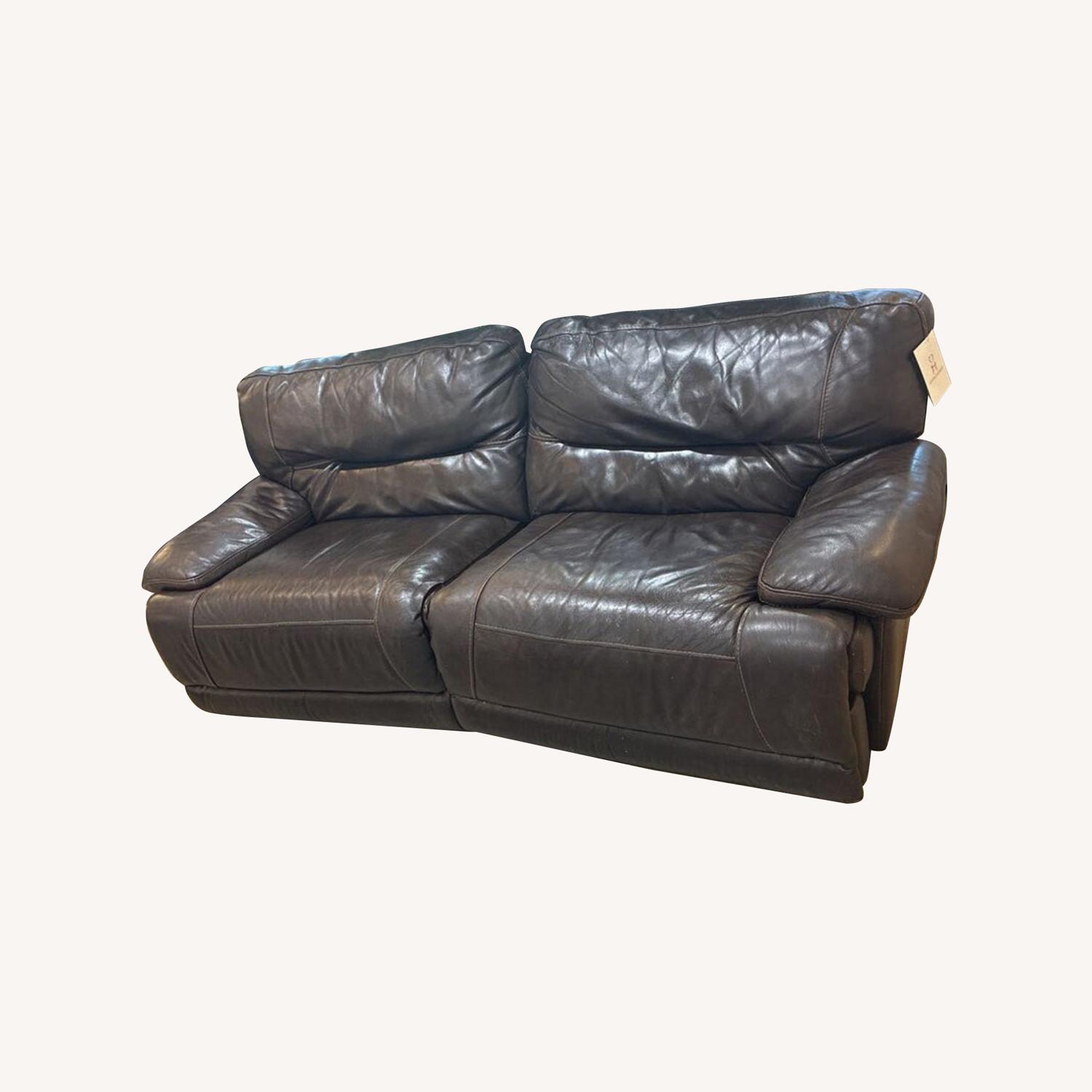 Leather Electric Reclining Sofa Brown - image-0
