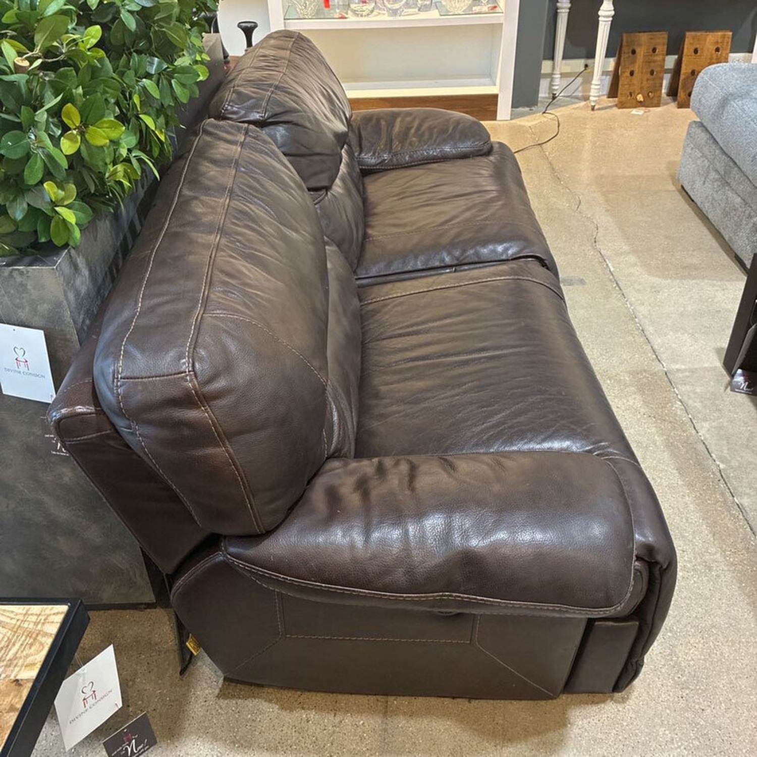 Leather Electric Reclining Sofa Brown - image-2