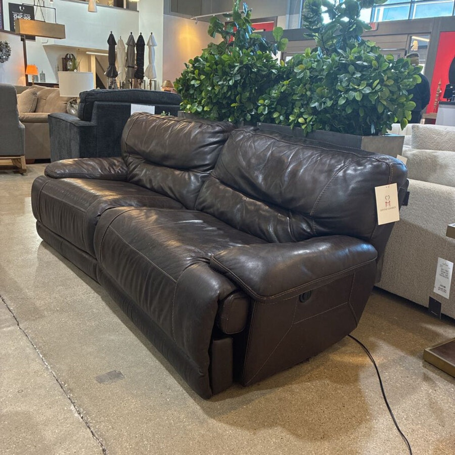 Leather Electric Reclining Sofa Brown - image-1