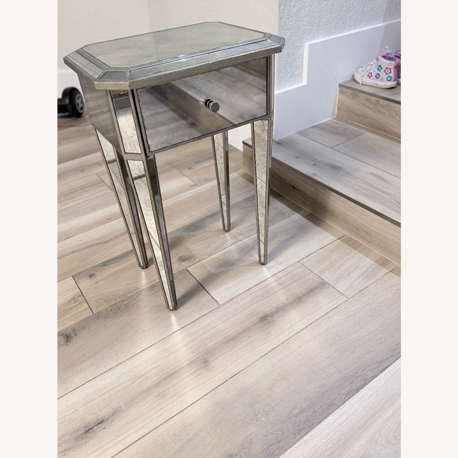 Restoration Hardware Ava Silver Glass Side Table - image-2