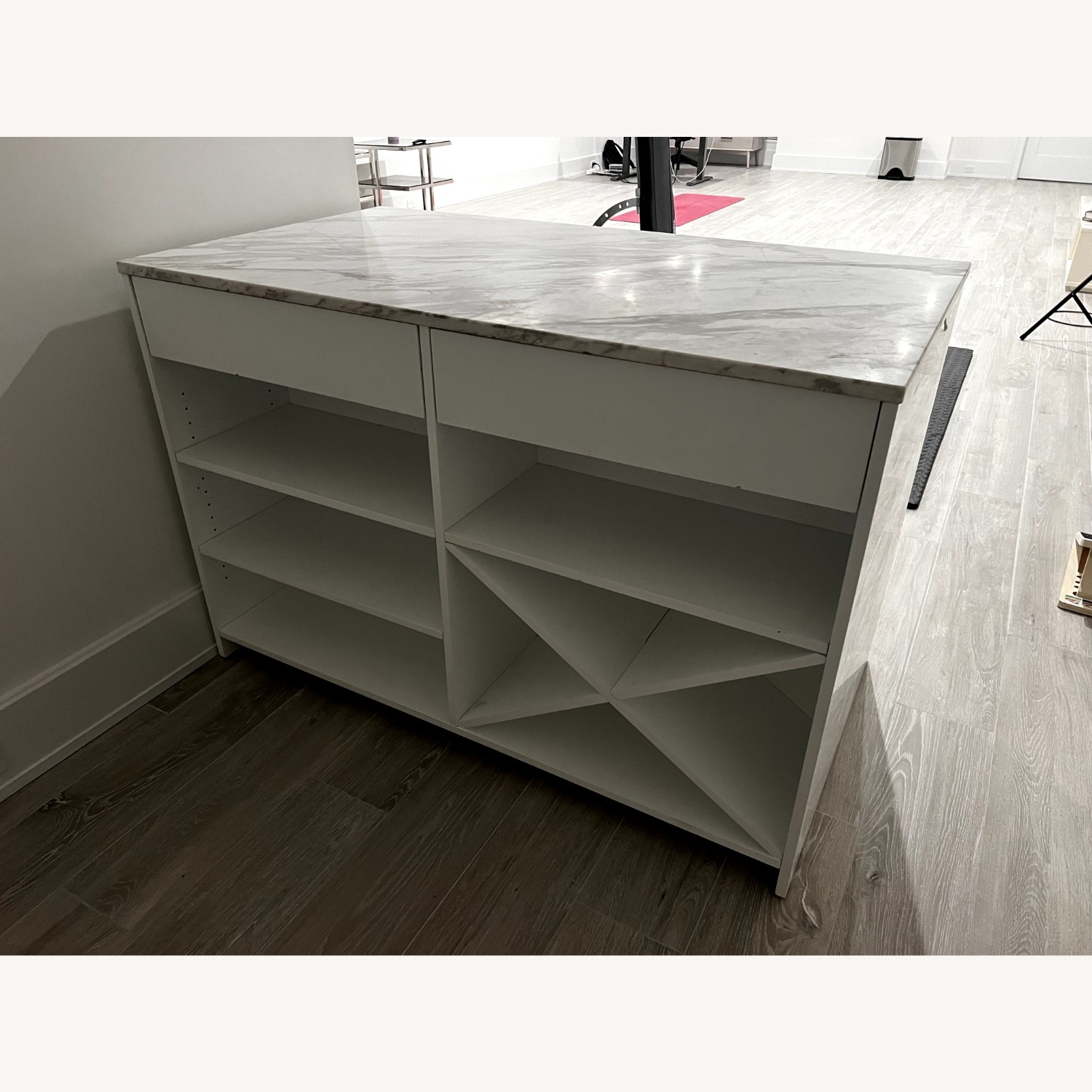 White Island Table with Marble Top-CB2 and Stools - image-3