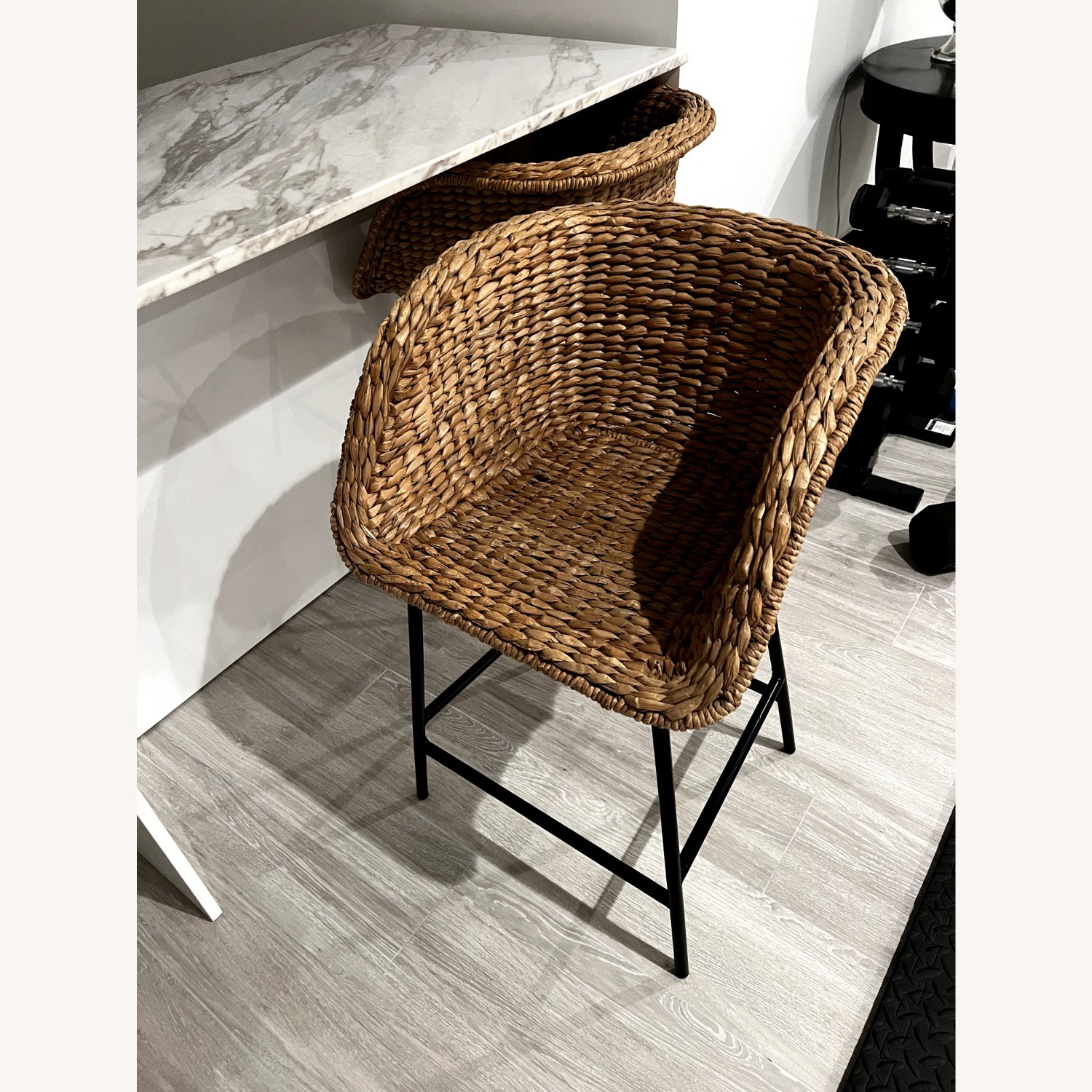 White Island Table with Marble Top-CB2 and Stools - image-5