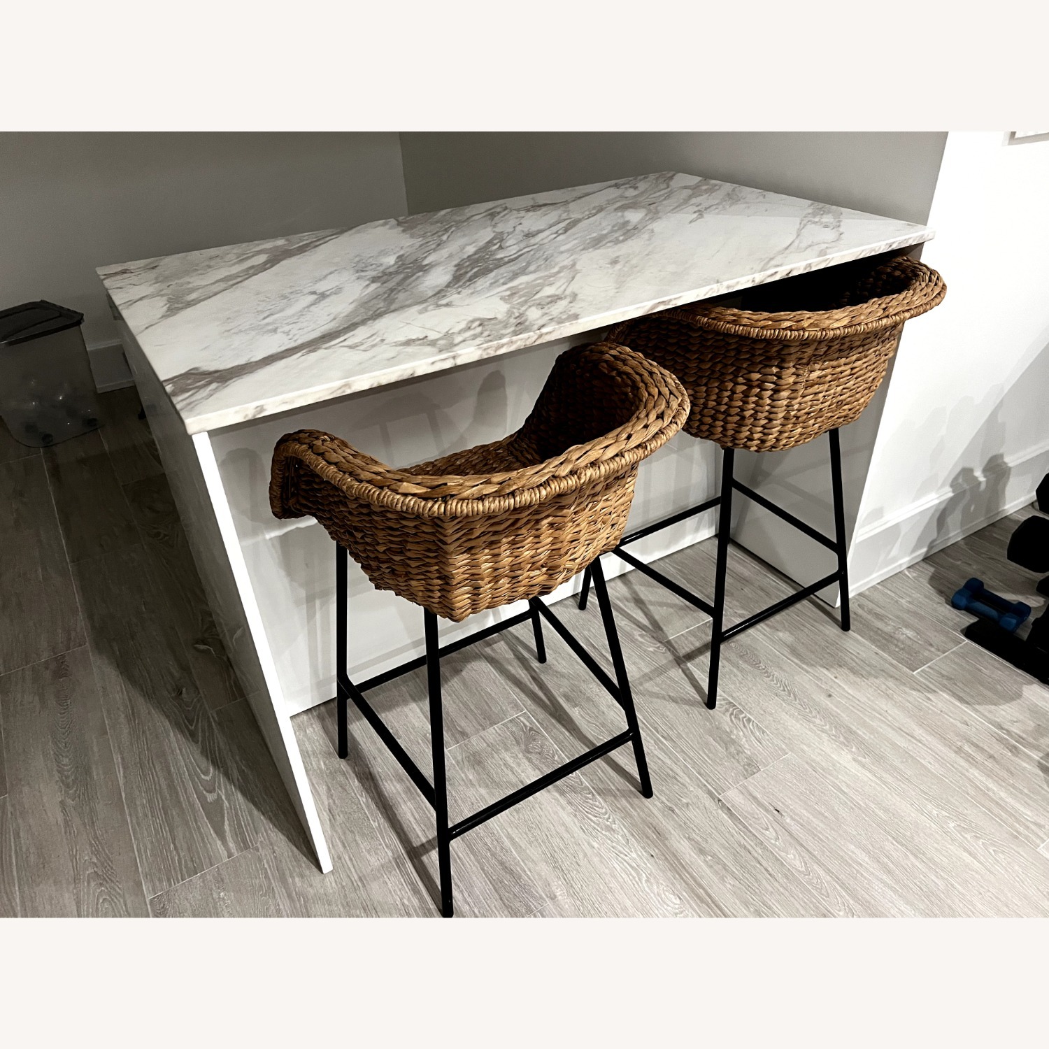 White Island Table with Marble Top-CB2 and Stools - image-2