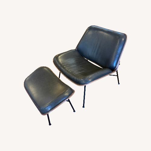 Used Burrow Vesper Black Leather Chair and Ottoman for sale on AptDeco
