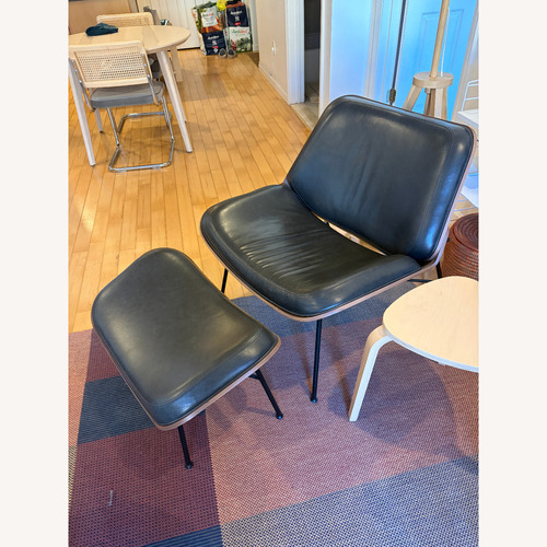 Used Burrow Vesper Black Leather Chair and Ottoman for sale on AptDeco
