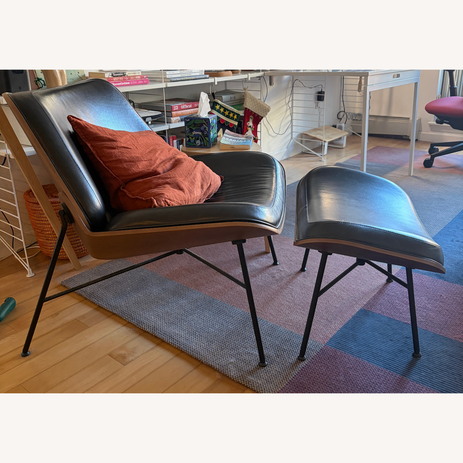 Burrow Vesper Black Leather Chair and Ottoman - image-3