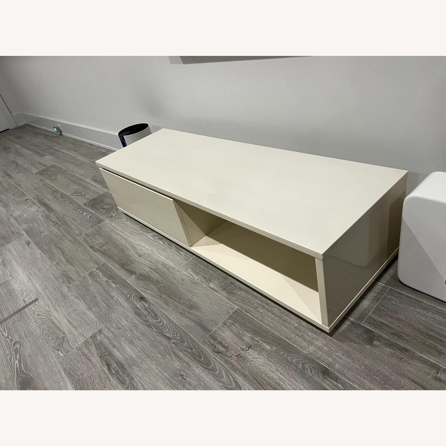 White Gloss Wood TV Stand with Media Storage - image-1