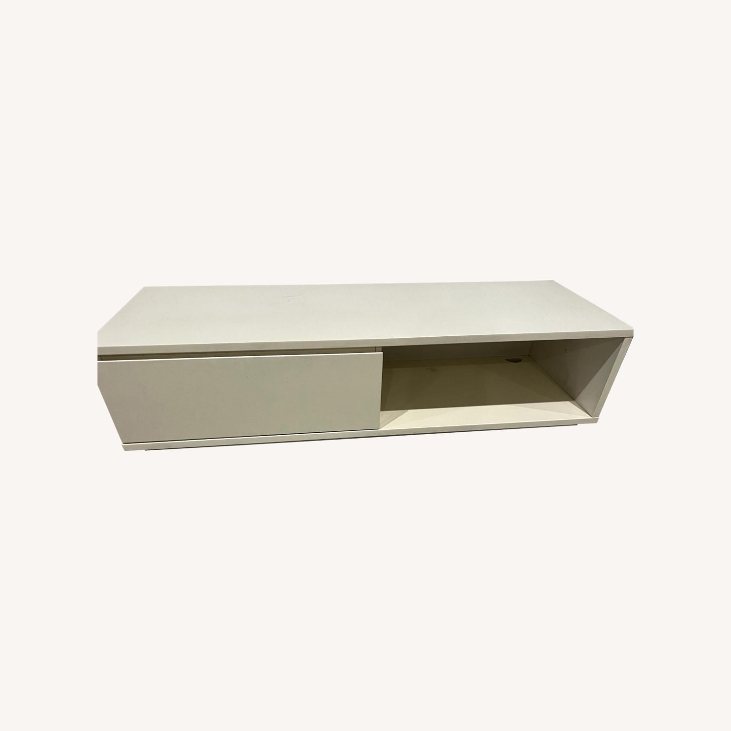 White Gloss Wood TV Stand with Media Storage - image-0