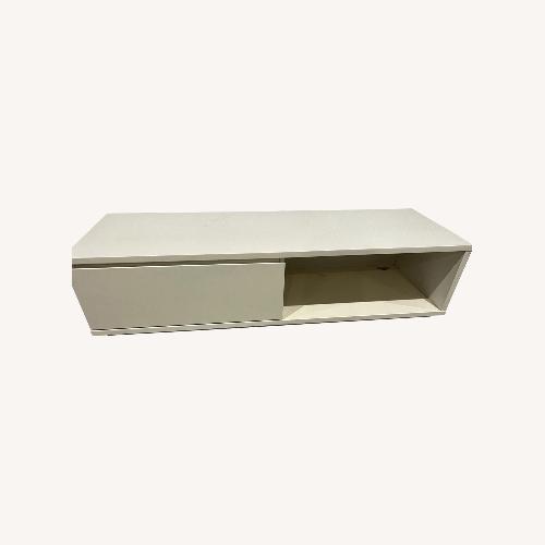 Used White Gloss Wood TV Stand with Media Storage for sale on AptDeco